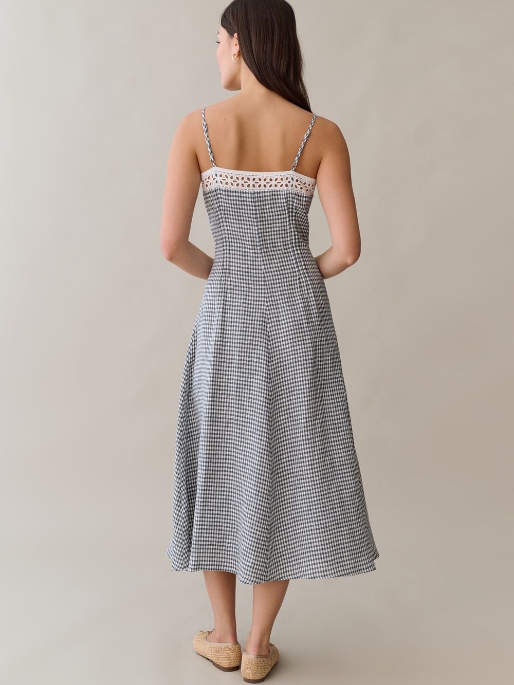 Few Moda Tanya 100% Linen Gingham Midi Dress NWT - Picture 2 of 10